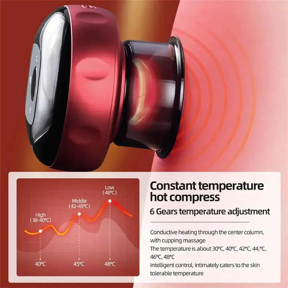 Electric Vacuum Cupping Massage Device with Heat & Gua Sha for Muscle Relief, Red/Black/Blue