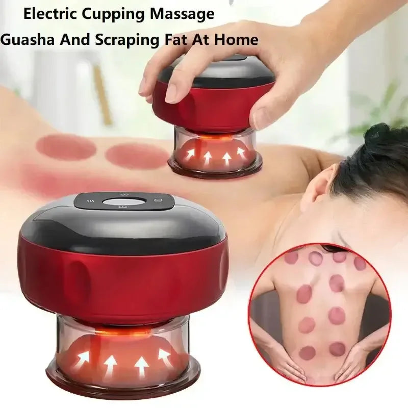 Electric Vacuum Cupping Massage Device with Heat & Gua Sha for Muscle Relief, Red/Black/Blue